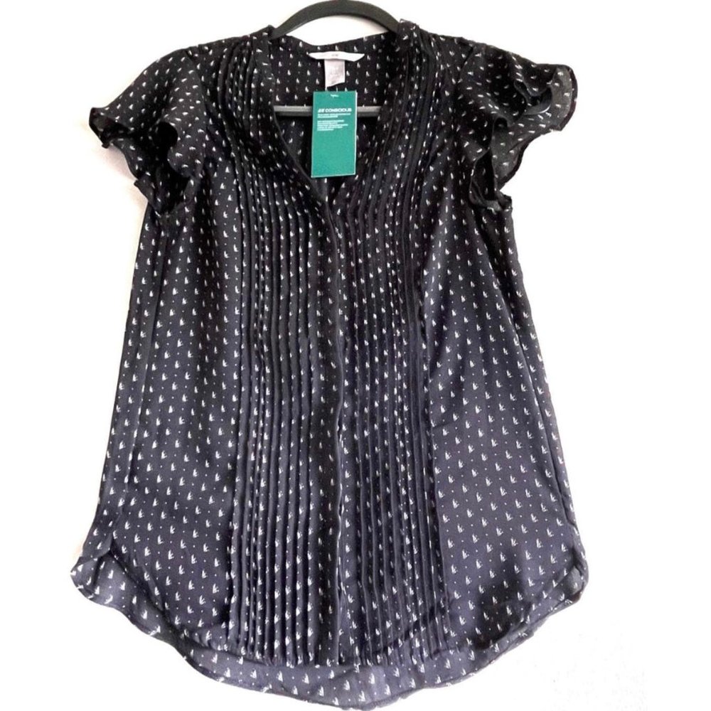 H&M Conscious Short Sleeves Black Blouse with Pleats, Size 0